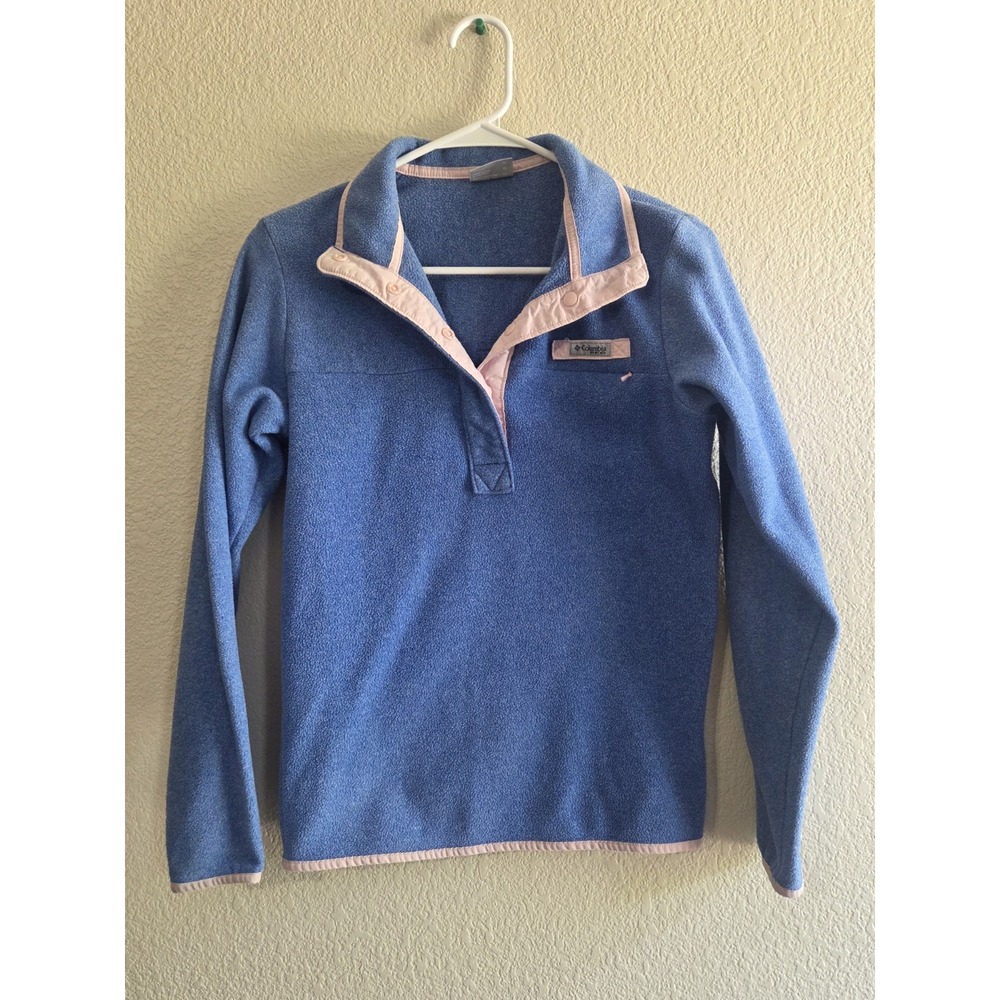 COLUMBIA PFG 1/4  Snap Pullover Fleece Jacket Women's XS. Long Sleeve Blue Pink